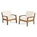 Parma 4 Piece Outdoor Wood Patio Furniture Chat Set w/Water Resistant Cushions (Set of Two Chairs, Beige)