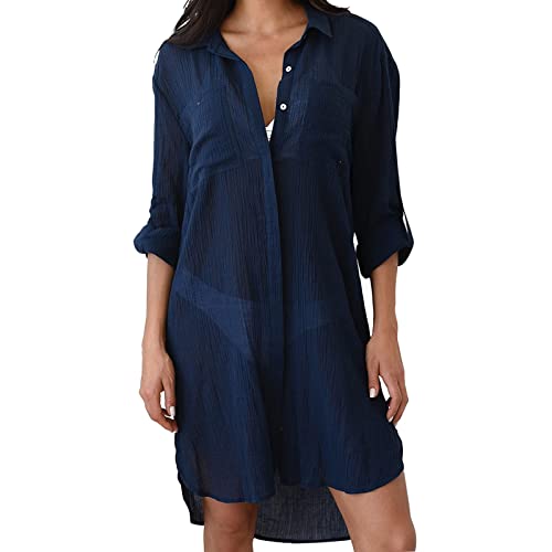 Jecarden Vestido de Playa para Mujer, Bikini. Poncho de Playa para Mujer, Pareos, Vestido de Verano para Mujer, Elegante, Traje de baño para Vacaciones, Talla única, Azul Marino, Talla única Cover