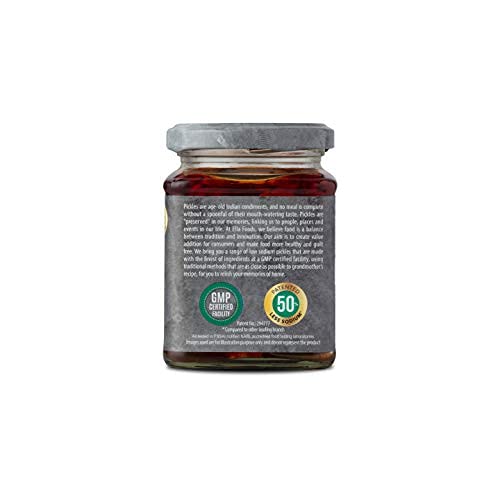 Ella Spices Low Sodium Garlic Pickle 250g (8.8oz)| Cold Pressed Seasame Oil| Homemade Pickle| Made With Cryogenic Spices| 50% Low In Sodium| Aachar| Pickle| Indian Flavour| Lasun Ka Aachar