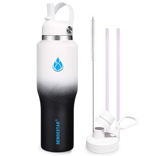 Image of SENDESTAR SENDESTAR 40oz Stainless Steel Water Bottle(Cold for 48 Hrs, Hot for 24 Hrs),Double Wall Vacuum Insulated Bottle with Straw Lid, Spout Lid and Flex Cap, Fit in Any Car Cup Holder