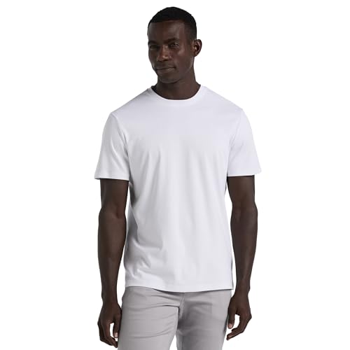 Perry Ellis Men's Cool Interlock Crew Neck Short Sleeve Tee with Lightweight, Moisture-Wicking Fabric, Bright White, Large