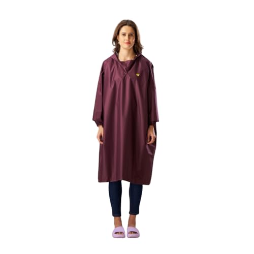Image of ZEEL Unisex Outdoor Rain Poncho for Adult, Waterproof, Lightweight & Packable, Polyester Pullover Full Sleeves Hooded Rainwear, Raincoat for Camping, Hiking, Travelling (AZ33, Free Size, Wine)