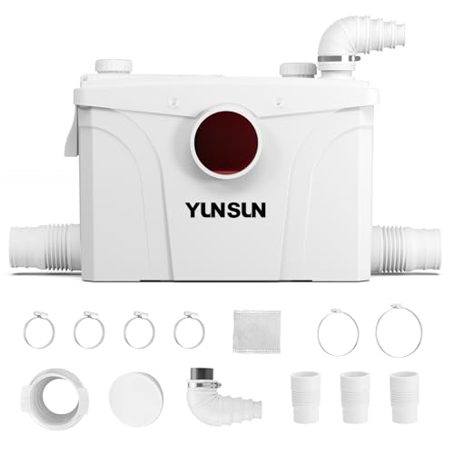 YUNSUN 850W Macerator Pump, with Automatic Drain & Delay Feature - Upflush to 29.5ft/9m, 2200GPH with 4 Inlets & 1 Outlet - Perfect for Basements, Laundry, Sinks, and Toilets