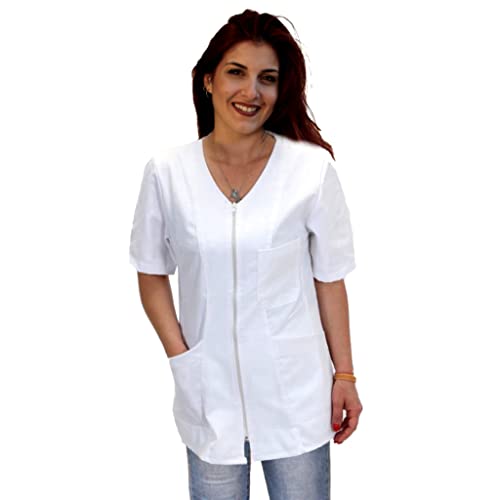 Casacca, Camiones de trabajo para mujer con cremallera, blanco, algodón, esteticista, peluquero, Maestro de jardín de infantes, tienda de comestibles, blanco, L Cover
