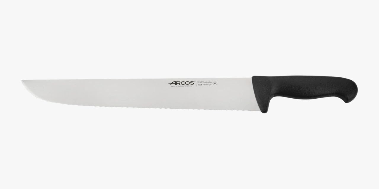 Arcos Couteau Pescadero Lame Dentelée Acier Inoxydable NITRUM 35 cm, Idéal pour Poisson, Manche Polypropylène Noir, Série 2900, Durabilité et Précision de Coupe