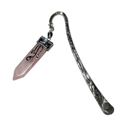 Marcadores de gancho vintage con colgante de piedra de cristal, marcadores de metal, gancho de rayas para el pelo, para profesores de libros, lectores