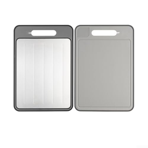 Tabla de cortar de aleación de aluminio con función de descongelación, tabla de cortar de cocina de doble cara para carne, verduras, frutas y pizza, lavavajillas S (gris)
