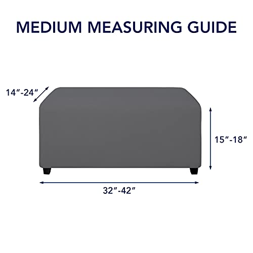 Image of PureFit Stretch Rectangle Ottoman Cover Footstool Cover, Gray | Fleece Soft Form Fit Ottoman Slipcovers Rectangle Slipcover for Folding Storage with Nonslip Elastic Bottom