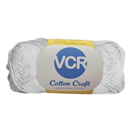 Image of VCR 8Ply Pearl White Cotton Craft Yarn, 100 Grams Hank, 160 Meters Length, Cotton Combed Ball for Crochet and Knitting, Pack of 1 Yarn, Suitable for DIY Crafts