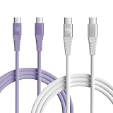 LAX Gadgets USB C to USB C Cable for Android, iPhone 15 Pro Max & 15 Pro – Pack of 2 Certified Type C Cables - Nylon Braided Fast Charging Cables - Durable & Tangle Free - 6 ft White & 4 ft Lavender