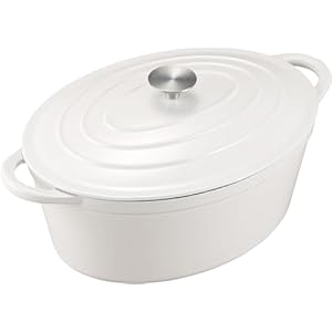 Enameled Cast Iron Signature Oval Dutch Oven, 7 qt Enameled Oval Dutch Oven Pot with Lid and Dual Handles for Braising, for Braising, Broiling, Bread Baking, Frying, White