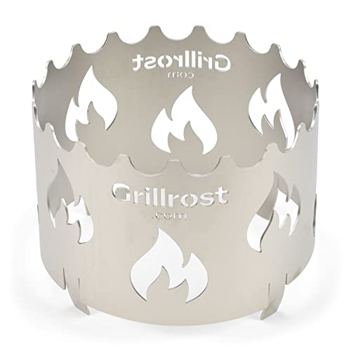 Grillrost.com Das Original Wok en acier inoxydable | couronne pour toutes les plaques de cuisson avec trou de feu de 20cm avec design de flamme