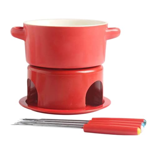 SZLIFE Service à Fondue Au Fromage, Service à Fondue Au Chocolat avec Fourchettes, Service à Fondue Chaude pour Les En-cas, Rouge