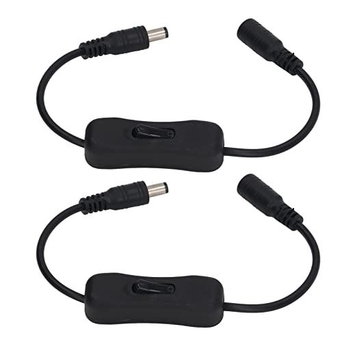 2Pcs 11.5in DC Power Inline Cables with Switch, DC Male to Female Connectors, for LED Strip Lights, CCTV, Water Pump, Black ABS Material, Easy Installation