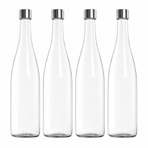Image of Glass Water Bottle 750 MLPlain Narrow Mouth for Beverages, Oil, Vinegar, Beer, Water, Soda, Airtight Lid & Leak Proof Cap - Clear - Pack of- (2)