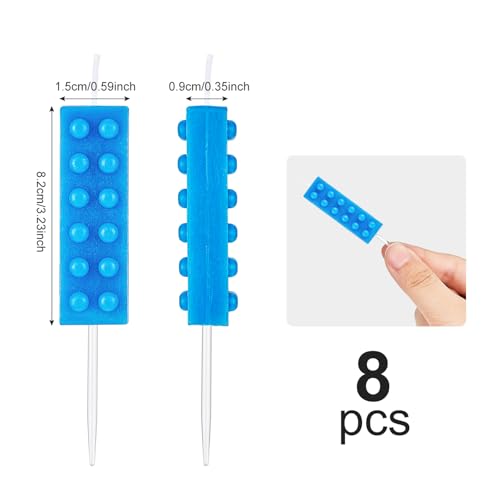 Image of BBTO 8 Pcs Building Block Candles Brick Birthday Cake Candles Topper Sparkler Novelty Decor Building Block Construction Party Themed Decoration Favor for Birthday Baby Shower Summer Party Supplies