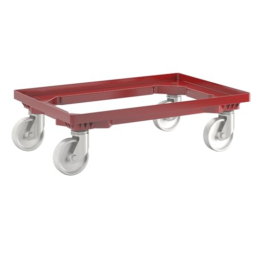 eurokraft | Plateau roulant professionnel | 600 x 400 mm | 4 roulettes pivotantes en polypropylène | rouge
