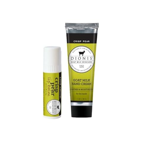 Dionis Goat Milk Skincare Crisp Pear Scented Hand Cream & Lip Balm Set (1 oz and .28 oz) - Safe For Sensitive Skin, Soothes Chapped Lips and Dry Skin, Cruelty-free and Paraben-free Cover