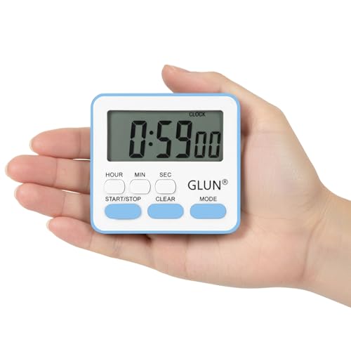 Image of GLUN Digital Kitchen Timer with Clear Loud Alarm for Cooking, Stop Watches Timer Clock with Alarm & Magnetic Back, LCD Backlit Display, Classroom Timer for Kids & Teachers Blue Back (Random Color)