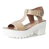 J. Adams Corby Platform Sandals Heeled Sandals for Womens - T-Strap Chunky Mid Heel Sandal Wedges for Women - Women's Footwear Platform Shoes - Summer Shoes for Women