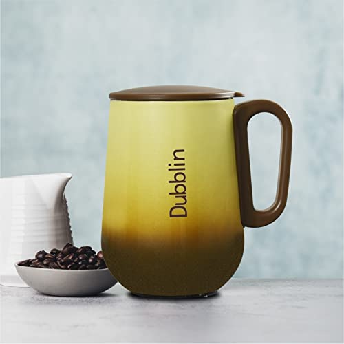 Image of DUBBLIN Rugby Stainless Steel Unbreakable Tea Coffee Mug Double Wall with Handle and Lid, Wide Mouth Mug Keeps Beverages Hot & Cold 270 ML Brown