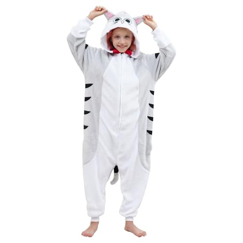 Veyryth Kids Cheese Cat Onesie Pajamas Flanne Children Animal Halloween Costume One Piece Cosplay Homewear for Girls Boys Size 4-5 T