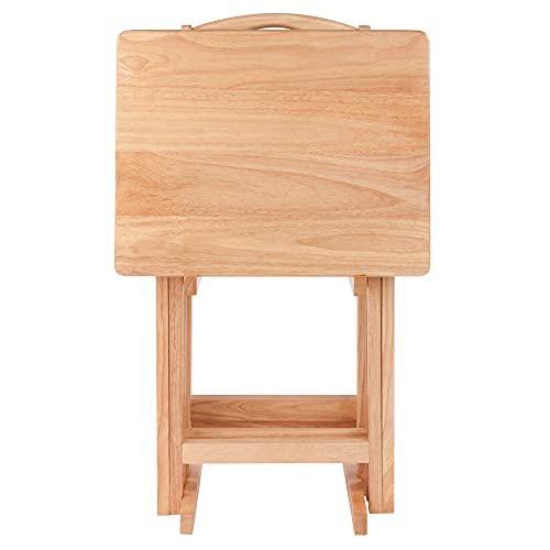 Image of Winsome Wood Alex Snack Table Natural Set 5 Pc, 25.98 inches | Easy to Store Portable Fold Up Table Set for Kitchen, Living Room TV Dining, Crafts, Puzzles, Work From Home