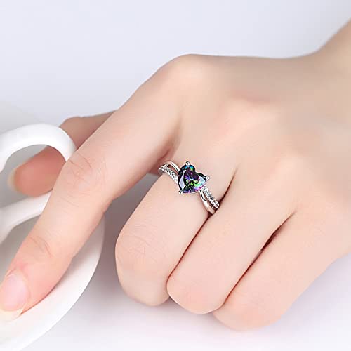 925 Sterling Silver Heart Ring for Women, Heart Band Dainty Engagement Ring Promise Wedding Rings Jewelry, 73