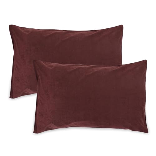 Image of Waterproof Terry Cotton Pillow Protector Cover with Zippered Closure | 18X28 Inch Standard Size Pillow Cover, Set of 2 | Dustproof Bedding Pillowcase for Protection (Coffee)
