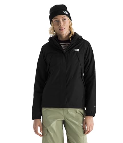 The North Face Women's Antora Triclimate Jacket - Waterproof Shell, Warm Inner Fleece Layer, Adjustable Hood with Drawcord, TNF Black, Medium