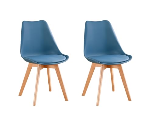 PEZ ROJO Lot de 2 Chaises Scandinaves, Chaises Salle à Manger, Chaise Cuisine, Salon, Chaises Bleu Canard, Design Ergonomique, Pieds Bois de Hêtre Massif