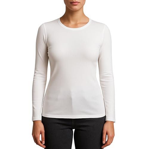 Valko Camiseta Termica Mujer Manga Larga – Camiseta Interior Suave y Elástica con Interior Afelpado – Ropa Termica Mujer Invierno (Blanco, S)