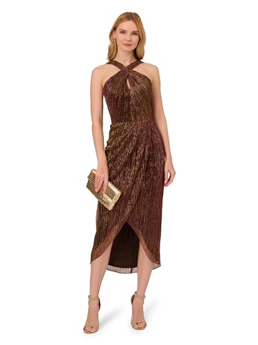 Adrianna Papell Women's Halter Crinkle Metallic Dress4