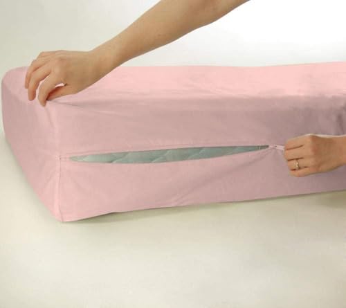 Image of Zippered Mattress Topper 72 inchx35 inchx8 inch Terry Cotton Waterproof Mattress Protector | Dust Mite Proof, Bed Bug Protection Mattress Cover for Single Bed Size with 8 inch Drop (72x35x8,Pink)