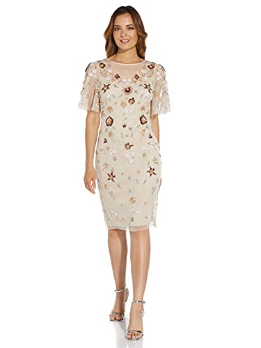 Image of Adrianna Papell Women's Floral Beaded Flutter Sleeve Cocktail Dress