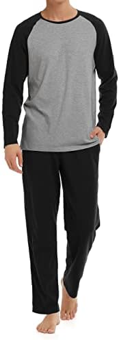 DAVID ARCHY Men&#39;s Cotton Raglan Sleepwear Long Sleeve Top &amp; Bottom Pajama Lounge Set