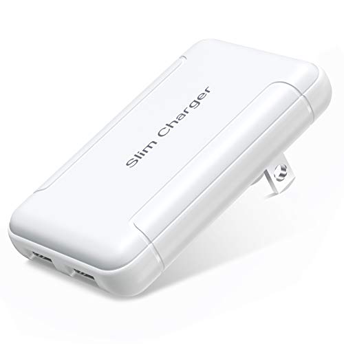 Charger Block, OKRAY Foldable 2-Port Extra Slim USB Wall Charger Power Adapter Charging Block Flat Dual USB-A Fast Phone Charger with Foldable Plug Compatible for iPhone/iPad, Samsung Galaxy (White)