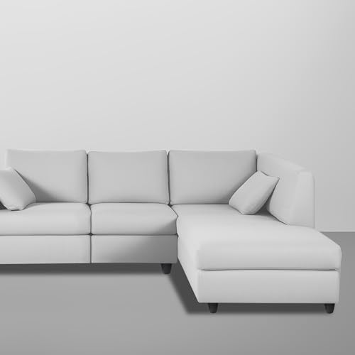 Image of Florian RHS 4 Seater L Shape Sofa Set for Living Room (Grey Fabric) Premium Fabric Sofa