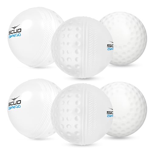 Image of SCUD Swingo Wind Ball for Cricket, Specially Designed for Swing, Dual-Surface Half-Dimple & Half-Smooth Design, PVC | 72.39mm Diameter,105g (Pack of 6pc Balls, White)