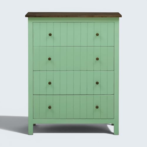 Image of Solid Wood Madrid Chest of Drawers | Drawer Chest with 4 Drawers | Wooden Drawer Storage Cabinet | Finish- Sage Green