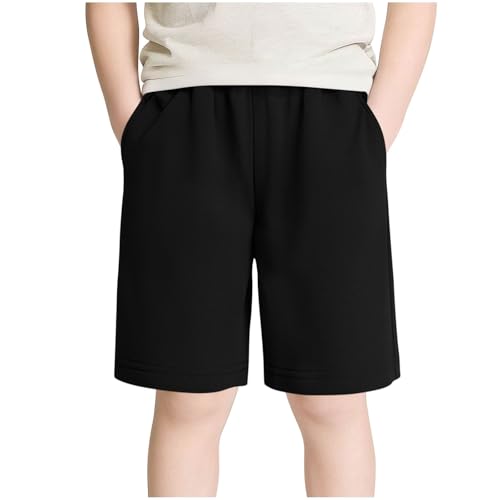 Zzalalana Boys Girls Cotton Athletic Shorts Casual Summer Beach Shorts Elastic Waist Running Shorts for Kids 2-15 Years Black