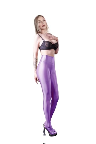 Image of Ultra Sheer Workout Leggings Shiny Tights for Women Control Top to Waist Pantyhose Tummy Control Glossy Panty Hose