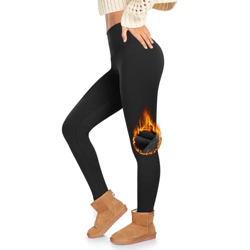 ACTINPUT Mallas Térmicas para Mujer con Forro Polar, Leggings Deportivos Opacos y Abrigados para Invierno, Día a Día(Negro,S-M)