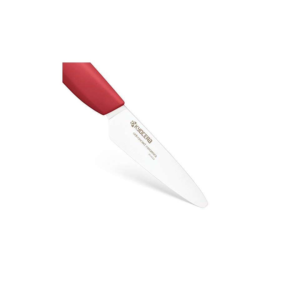 Kyocera Advanced Ceramic Revolution 4-Piece Knife Set: Includes 6-inch Chef's Santoku, 5.5-inch Santoku, 4.5-inch Utility and 3-inch Paring-Red Handles w/ White Blades