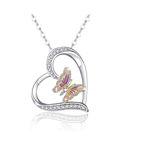 MAGIIE Schmuck Herzkristall Halskette für Damen,Halskette Damen Herz 925 Sterling Silber,Länge 45 cm (Silber(Schmetterling)) Cover