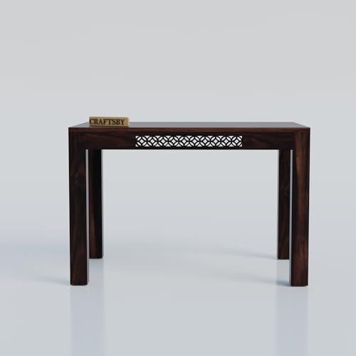 Image of 45 Inch Length Solid Sheesham Wood 4 Seater Dining Table Set | Four Seater Dinner Table with 4 Cushions Chairs | Dinning Table Set 4 Seater for Living Room | Table & Chair Set | Walnut Finish