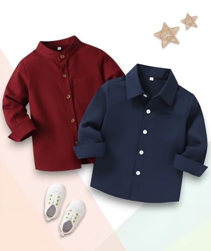 Image of Boys Shirt, Black and White Plaid and Light Blue Solid, Long Sleeve Button-Up, 2 Pack