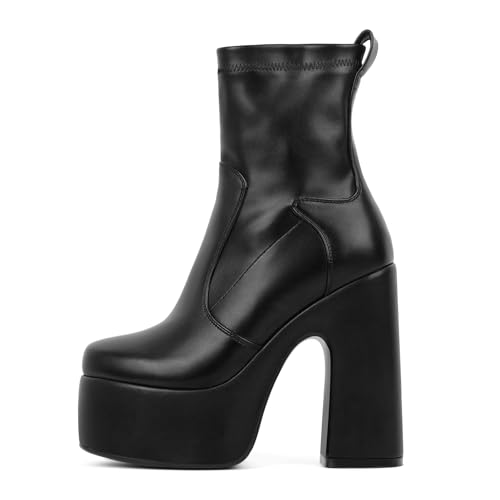 onlymaker Women's Chic Ankle Boots Chunky Heel Platform Booties with Side Zipper