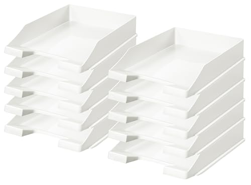 Briefablage Klassik Papiertiger DIN A4/C4 stapelbar stabil Ablagefächer Briefkorb Dokumentenablage Ablagefach für Papier und mehr (weiß 10er Pack Briefablage)