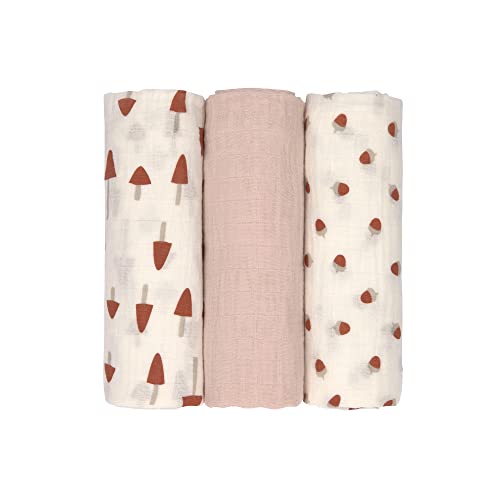 LÄSSIG Baby Puckdecke Spuckdecke Pucktuch Mulltuch 3er Set Baumwolle 85 x 85 cm/Swaddle & Burp Blanket L Little Forest powder pink